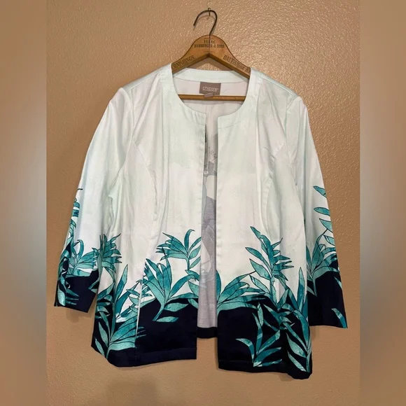 Chicos Floral Asian Watercolor Jacket Lightweight Open Tunic Cotton Travel NWT 1 - Picture 10 of 14